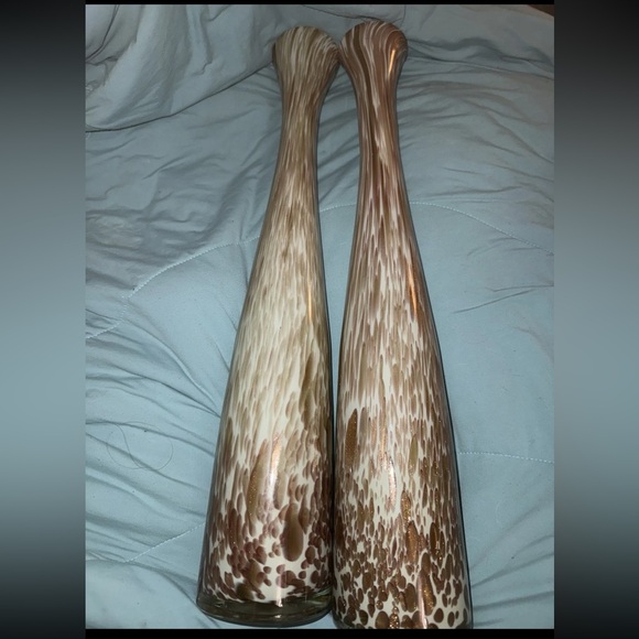 Large Handblown Glass Vases 20in Tall Sparkling Rose Gold Color Set of 2 New